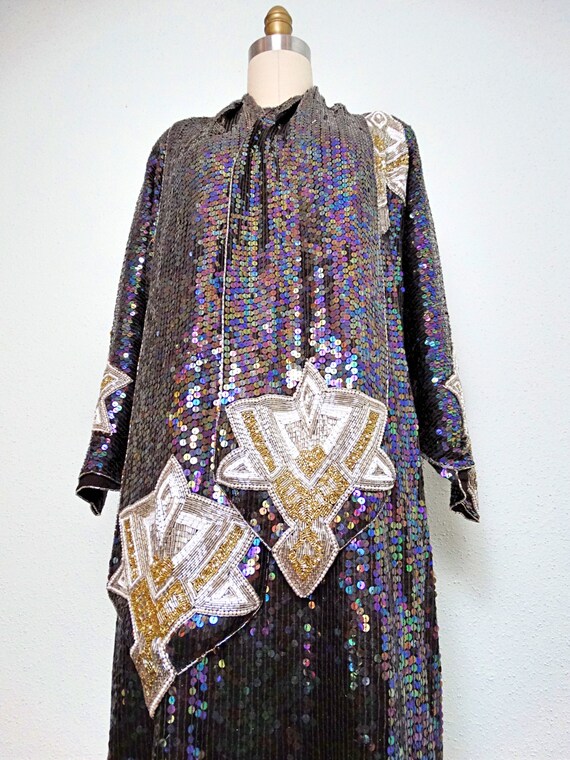 neiman marcus sequin dress Bronx Banco Violet Silver Sequin Maxi Dress