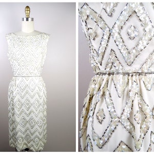 60s Couture Beaded Dress // 1960’s Iridescent Sequined Dress by Safinia Saks Fifth Avenue Exclusive