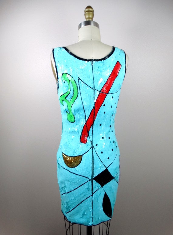 XS/S Abstract Art Sequin Dress / Geometric Sequin… - image 6