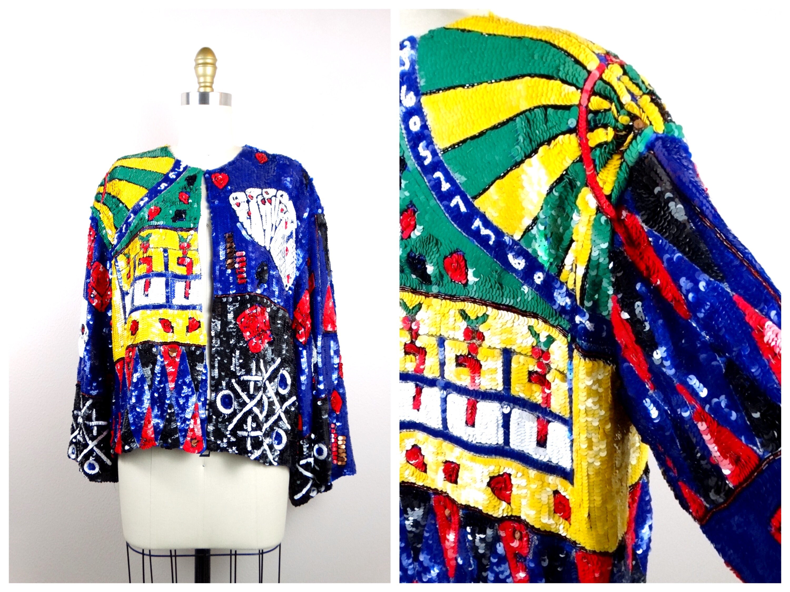 LAS VEGAS Casino Sequin Novelty Jacket / Lucky Dice Black Jack