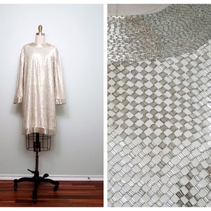 50er 60er Couture Perlen Vintage Kleid // 50er 60er Jahre Perlenbesetztes Kleid // 60&#39;s voll verziertes Mod Kariertes Kleid von ALDRICH