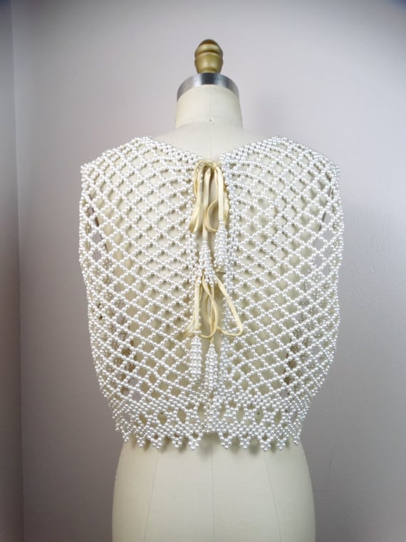 RARE 50s Pearl Beaded Caged Crop Top // Sheer Bea… - image 2