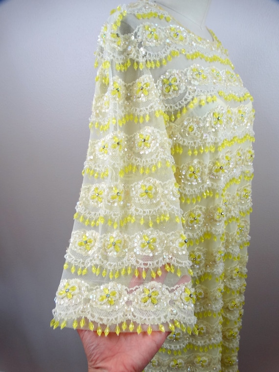 60s Crystal Beaded Sequined Dress • Mid Century C… - image 2