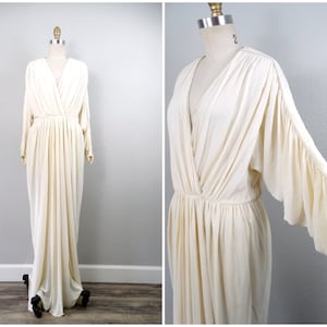 70s Disco Dynasty Wedding Dress // Ivory Rhinestone Dolman Sleeve Dress // Batwing Angel Wing Kaftan Dress