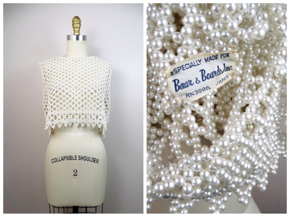 RARE 50s Pearl Beaded Caged Crop Top // Sheer Bea… - image 1