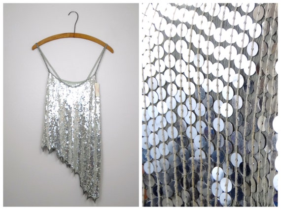 Saks Fifth Ave Sequined Top // Strappy Silk Sequin