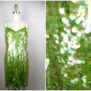 Lime Green Paillette Sequin Dress / Pastel Cocktail Dress / Pailette Sequined Dress