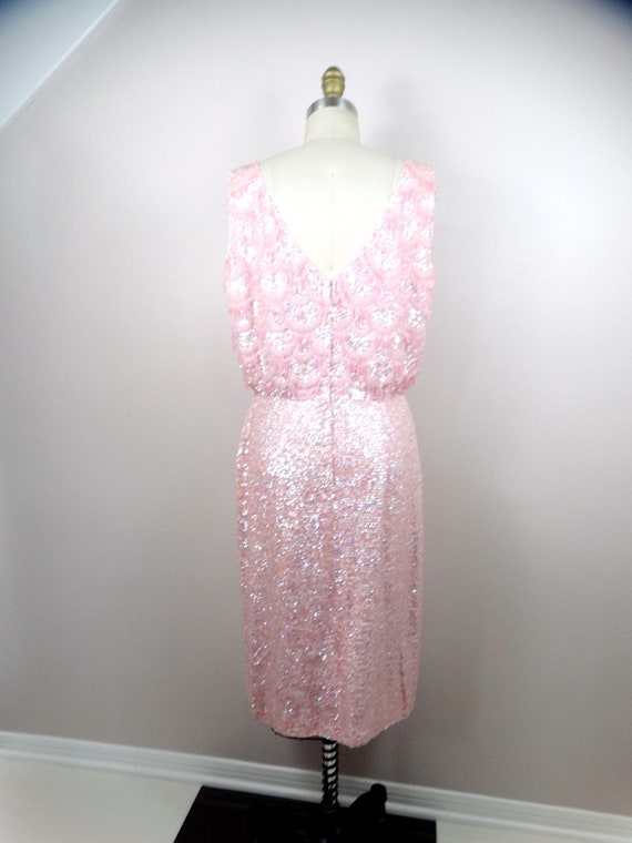 50s 60s Fringe Beaded Sequined Dress / Iridescent… - image 6