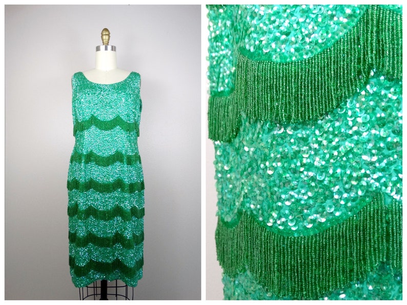 emerald green beaded dress