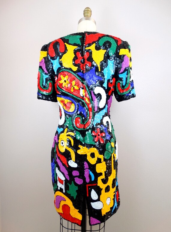 Funky Retro Sequin Dress / Psychedelic Neon Rainb… - image 5