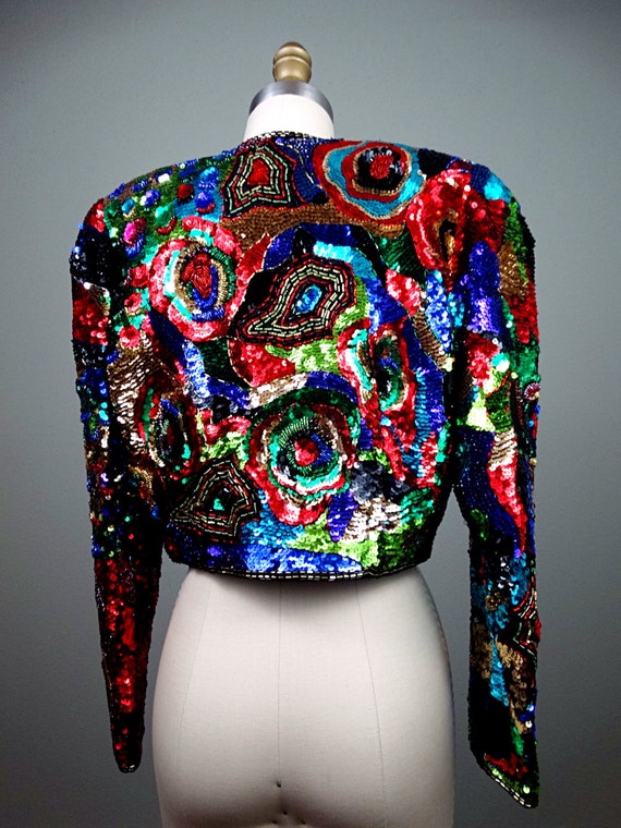 80s Glam Beaded Sequined Bolero Retro Vintage Rainbow Sequin
