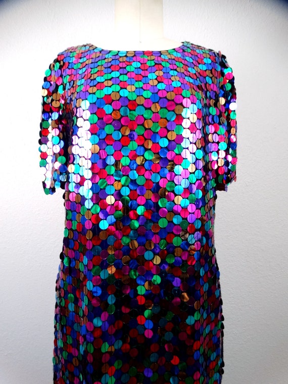 M/L Confetti Sequined Dress // Paillette Sequin R… - image 2