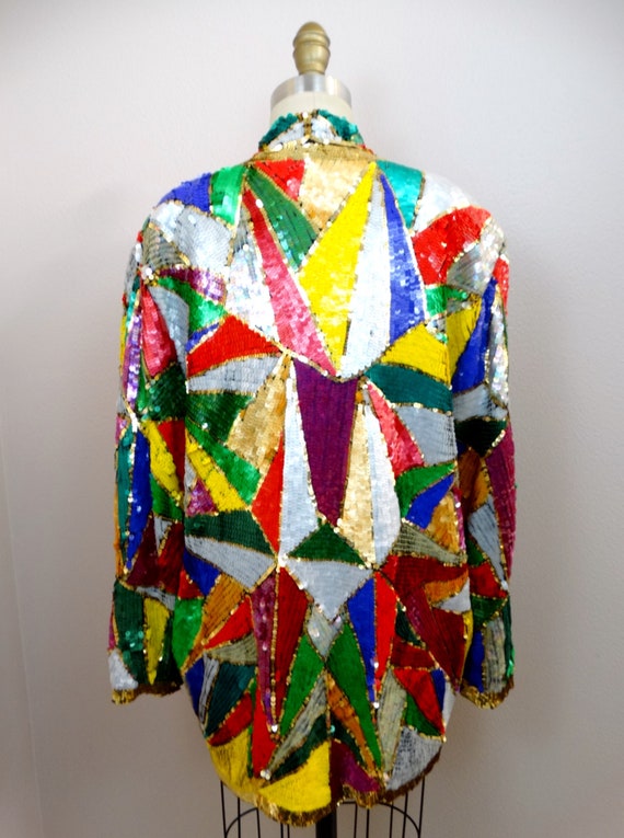 Mosaic Sequin Vintage Jacket / Colorful Fully Emb… - image 2