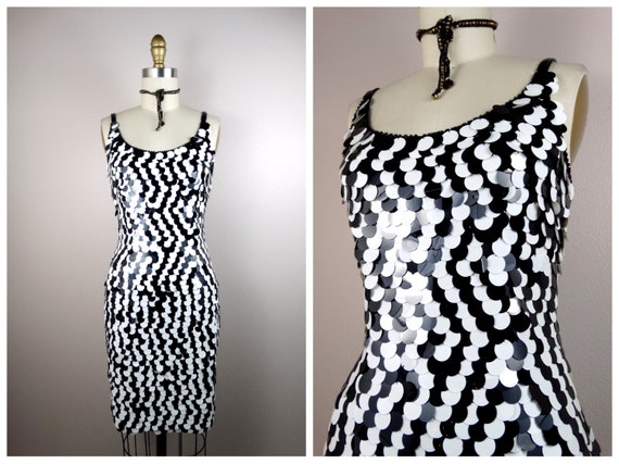 white and black sequin dress