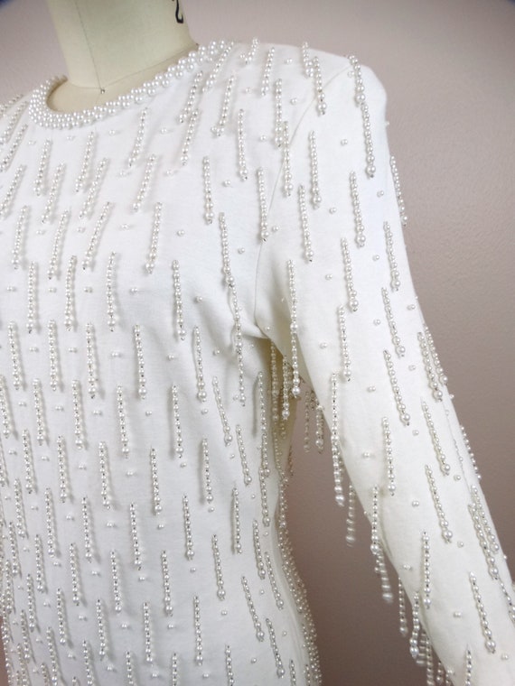 White Pearl Fringes Bodycone Dress