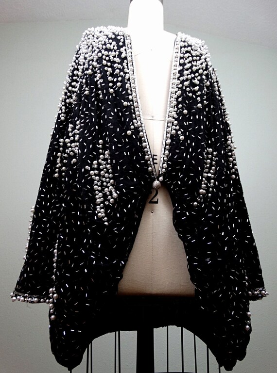 Oversized Pearl Beaded Sequin Cardigan Jacket // … - image 3