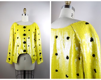 Geoffrey Beene Couture Sequin Top / Vintage Sequin Embellished Fancy MOD Dot Pattern Beaded Sequin Jacket