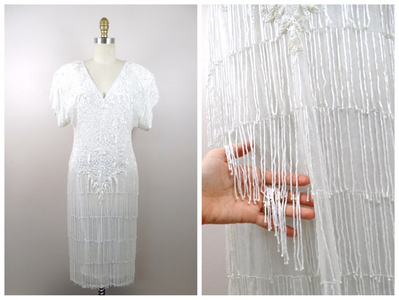 Dripping Beaded Fringe Dress // Silk Glass Beaded 
