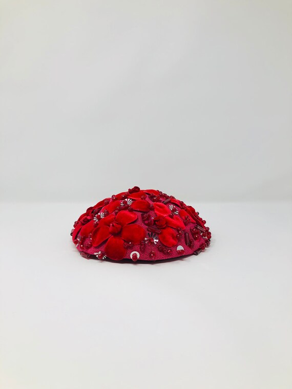 40s Kaufmann’s Jewel Beaded Sequined Ruby Red Fel… - image 2