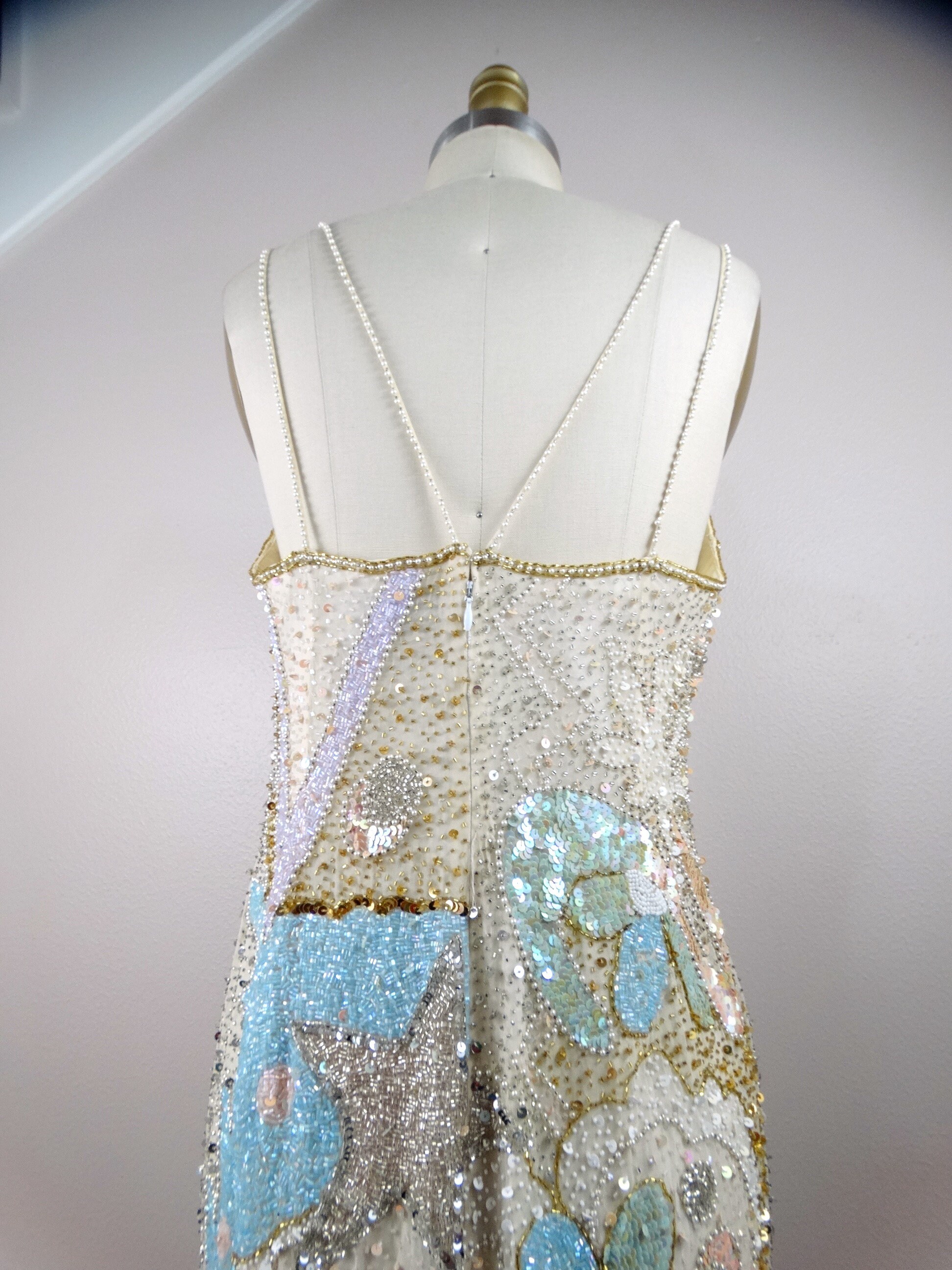 vintage beaded mini dress Vintage Beaded Turquoise Mini Dress by Vintage