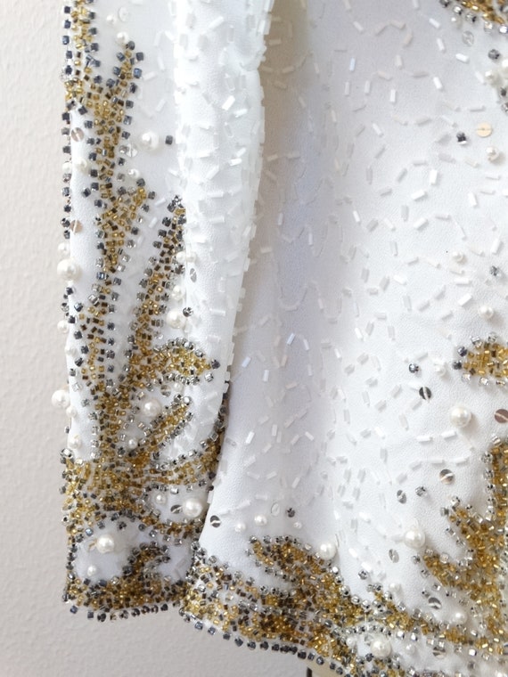 Art Deco Pearl Beaded Jacket // Gold Beaded Silk … - image 5