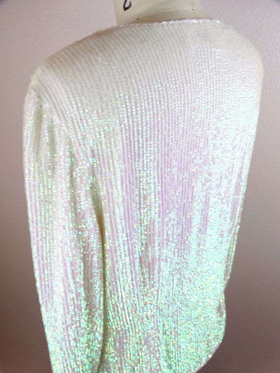 DAZZLING Iridescent Sequin Cardigan Top // White … - image 5