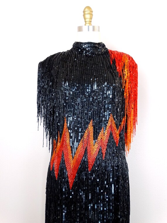 90s Couture All Fringe Beaded Sequined Dress // H… - image 4