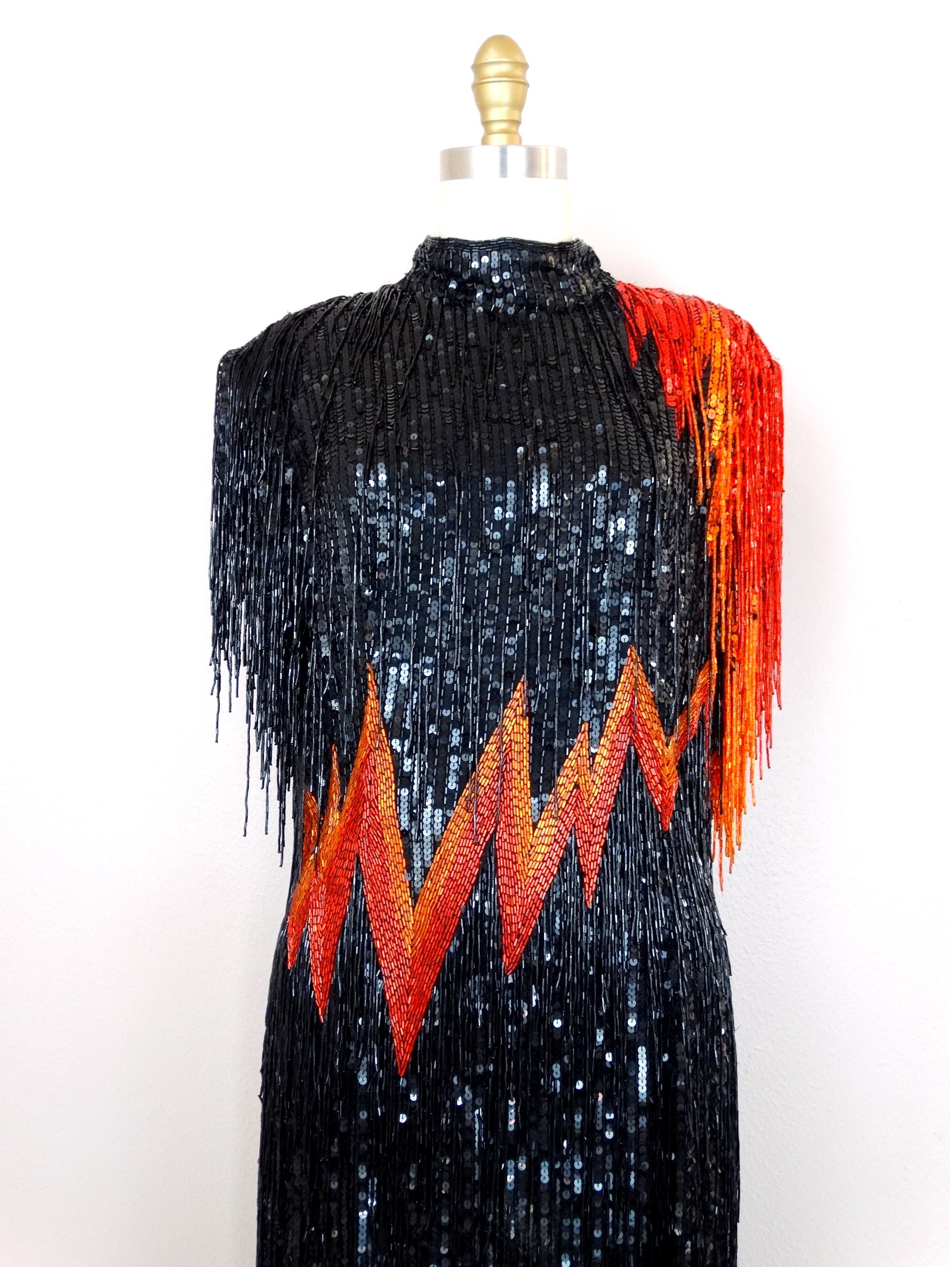 Bob Mackie All Fringe Beaded Dress // HEAVY Fully Sequined  display picture 3
