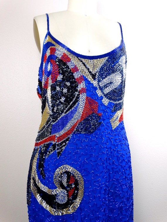 M/L Beaded Sequin Dress // Geometric Swirls Brigh… - image 3