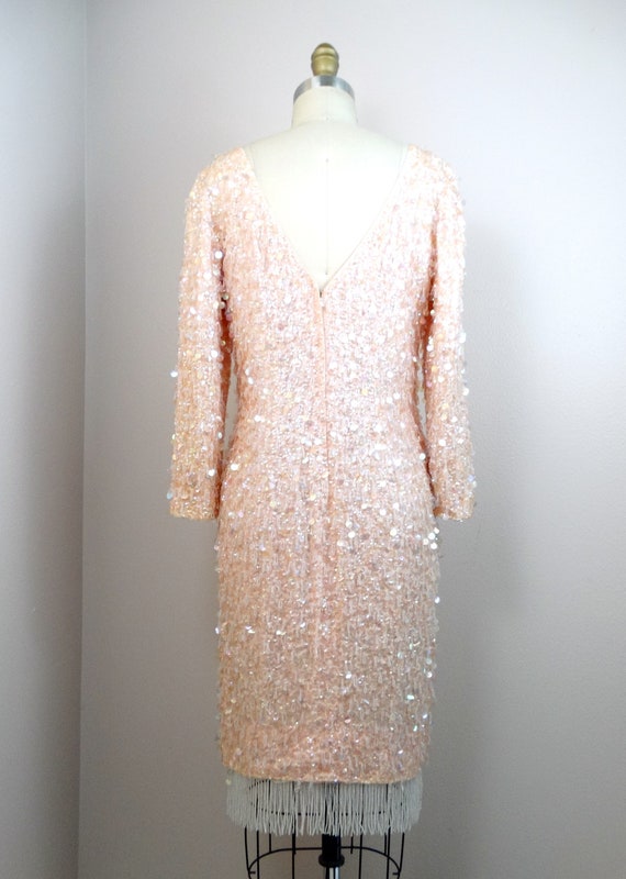 50s Fringe Paillette Sequined Dress / Blush Pink … - image 6