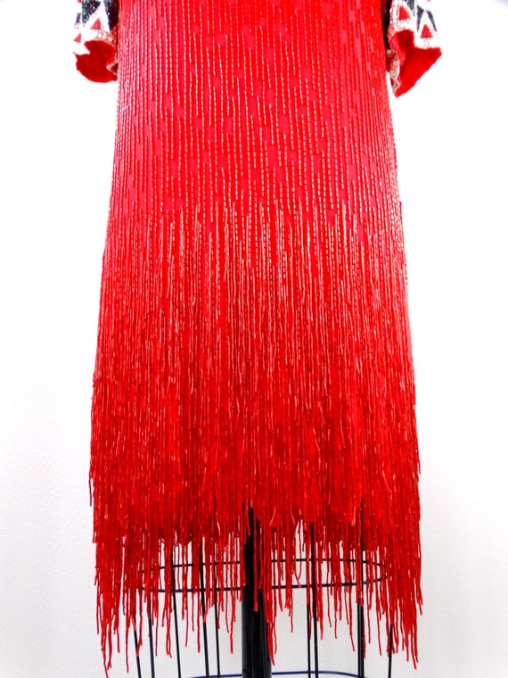 Bob Mackie Beaded Dress // Vintage Red Silk Fring… - image 3