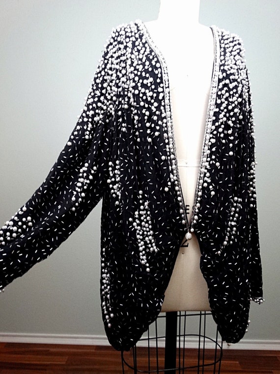 Oversized Pearl Beaded Sequin Cardigan Jacket // … - image 2