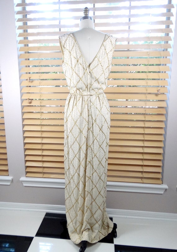 60s Gold Beaded Gown / 1960’s Full Length Ivory S… - image 7