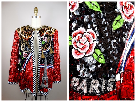 Vintage Glam Sequin Embellished Novelty Jacket //