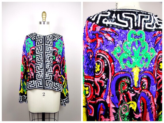 Couture Designer Sequin Jacket / Ornate Vintage S… - image 8
