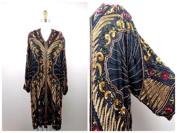 Art Deco Sequin Embellished Overcoat // Gold Bead… - image 4