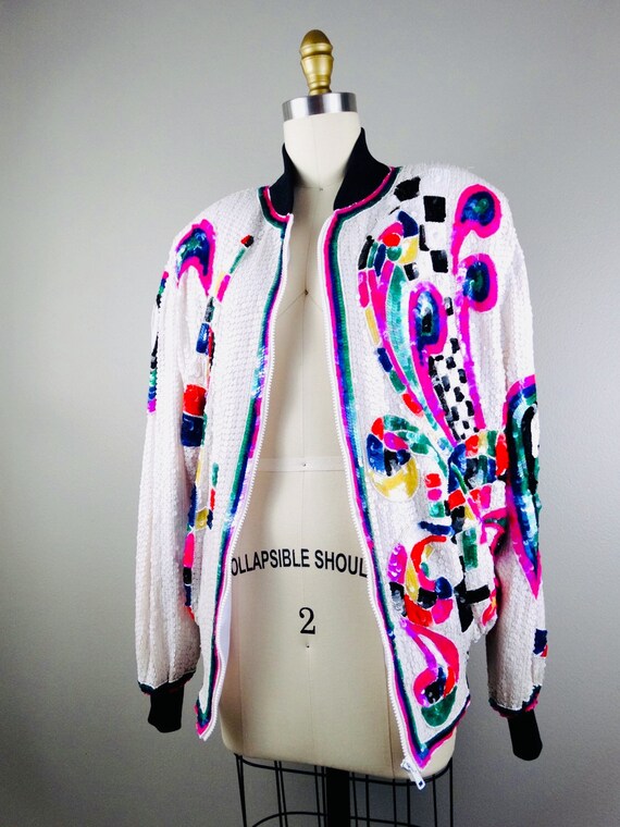 80s Rad Sequin Bomber // 1980's Vintage Sequined … - image 2