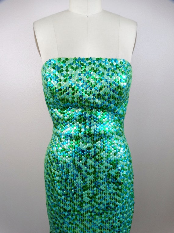 Neon Mermaid Sequin Party Dress // Iridescent Gre… - image 2