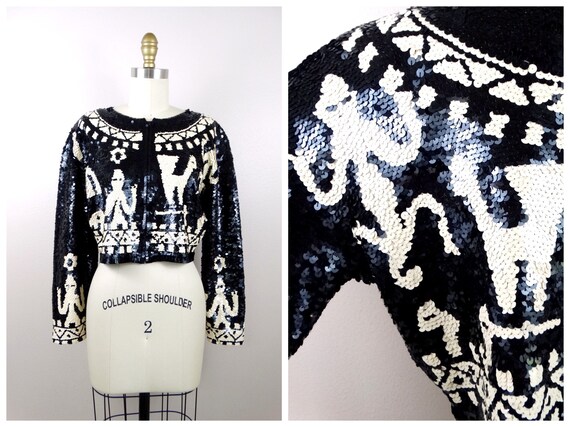 Llamas & Lizards Sequined Bolero // Retro Aztec S… - image 1