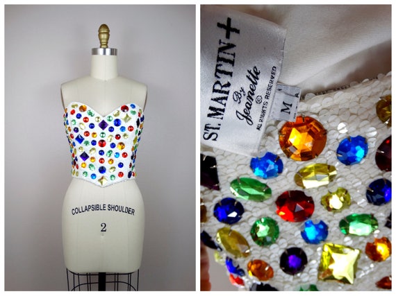 RARE Rainbow Jewel Encrusted Bustier / 1990’s Vin… - image 8