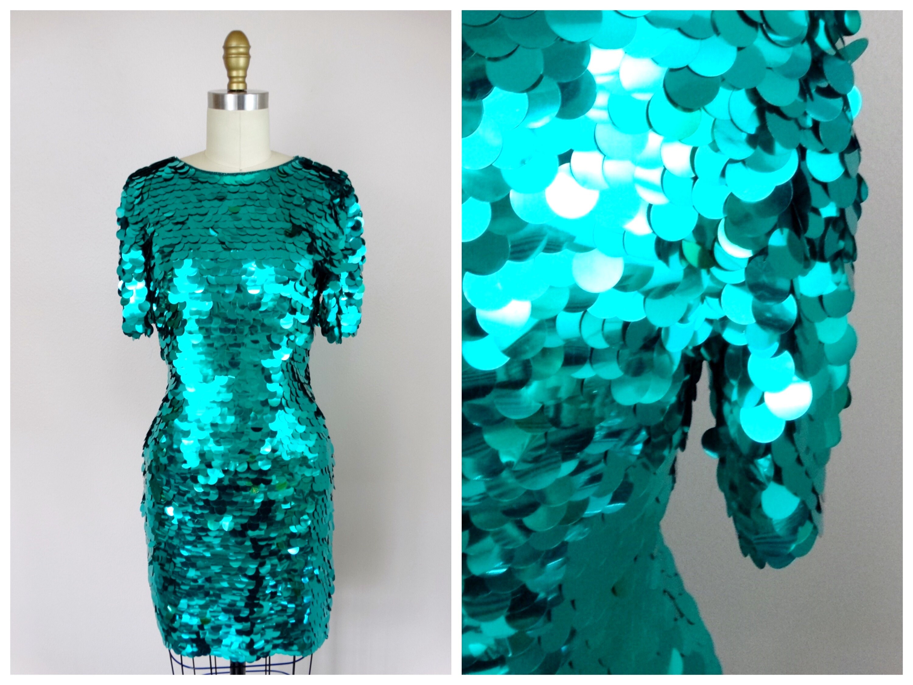 XS/S Jade Paillette Sequined Dress // Glam Turquoise -  Hong