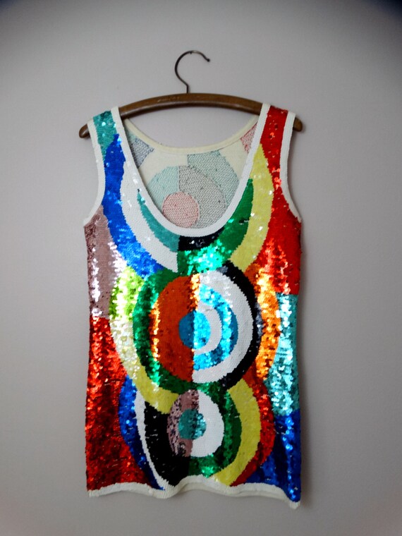 90s Micro Mini Sequin Dress // Retro Rainbow Brig… - image 3