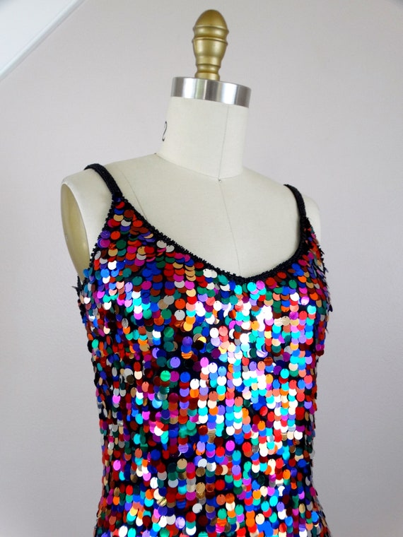 S/M Confetti Sequined Dress // Rainbow Paillette … - image 2