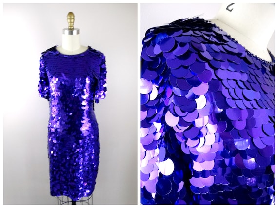 S/M Purple Paillette Sequined Trophy Dress // GLA… - image 1