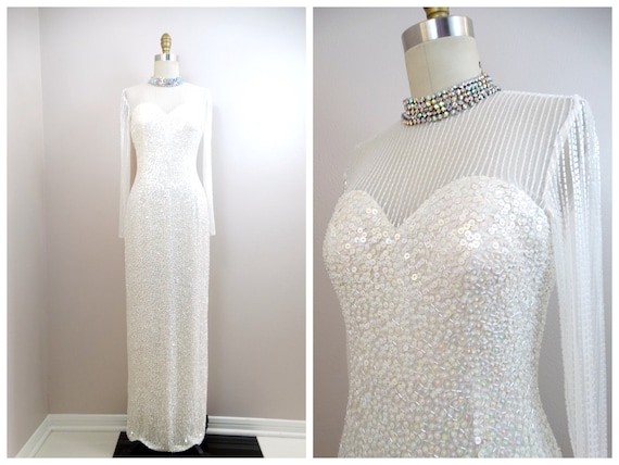 Vintage Beaded Couture Bridal Gown / Hand Beaded … - image 1