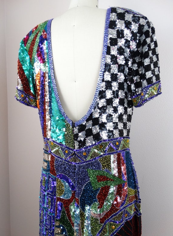 Bright Sequined Vintage Glam Dress / RARE Retro R… - image 6