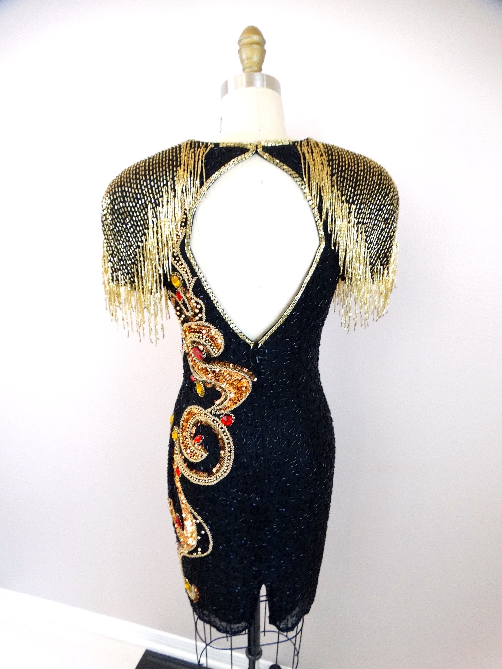 Vintage Beaded Fringe Dress, Jewel Embellished Party Mini - Etsy Vintage Beaded Fringe Dress, Jewel Embellished Party Mini - Etsy