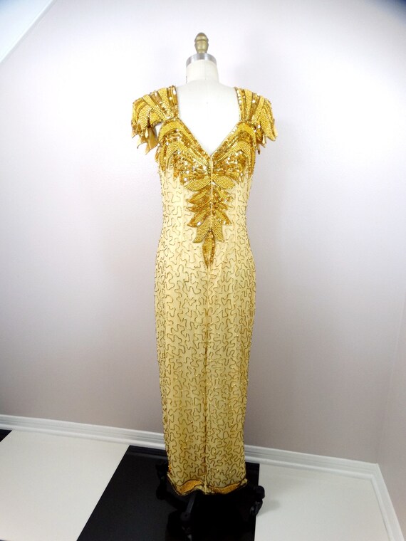 Art Deco Gold Sequin Dress // Vintage Beaded Sequ… - image 7
