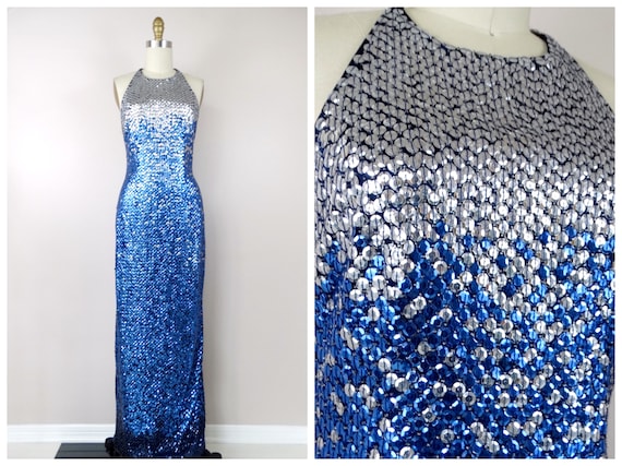 blue and silver sequin dress Sequin Dress - Blue Silver Dress - Backless Dress - Long Sleeve Dress - $55.00