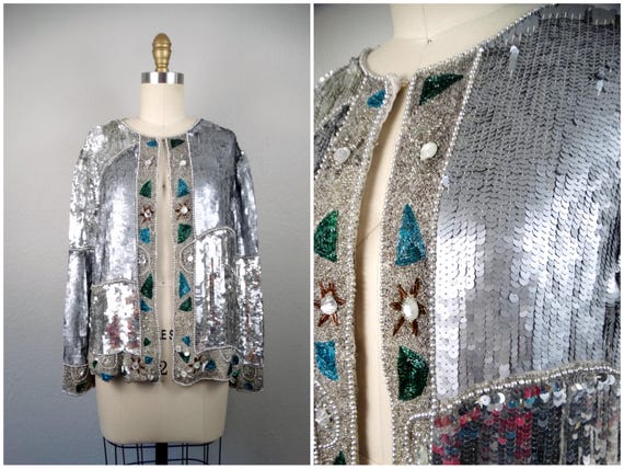 Reflective Sequin Open Cardigan / Mirror Silver B… - image 6